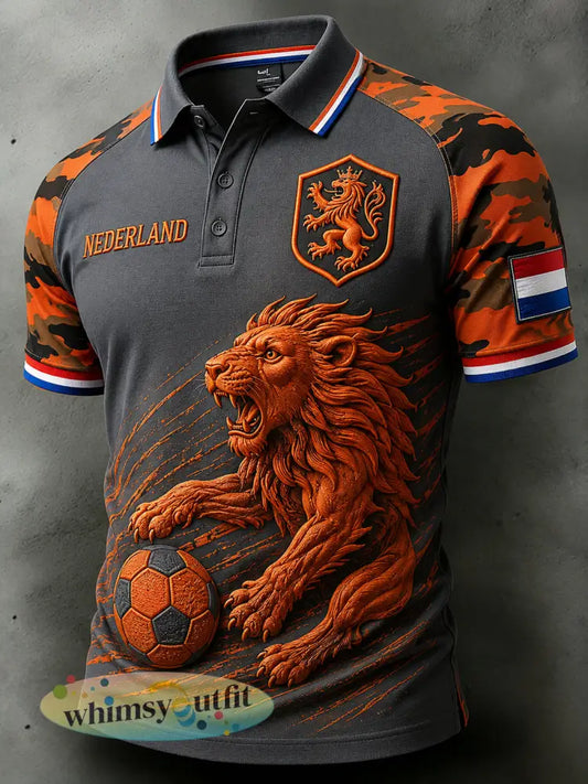 Men’s Short-Sleeved Polo Shirt With Lion And Football Print - A / S