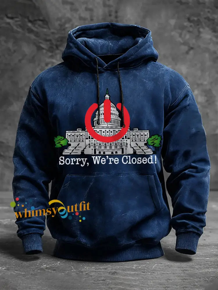 Men’s Sorry We’re Closed’ hoodies Navy Blue / S