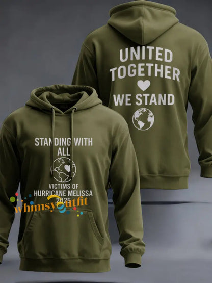 Men’s Standing With All Victims Of Hurricane Melissa United Together We Stand Hoodie Army Green / S