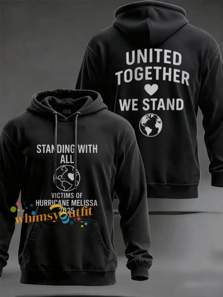 Men’s Standing With All Victims Of Hurricane Melissa United Together We Stand Hoodie Black / S