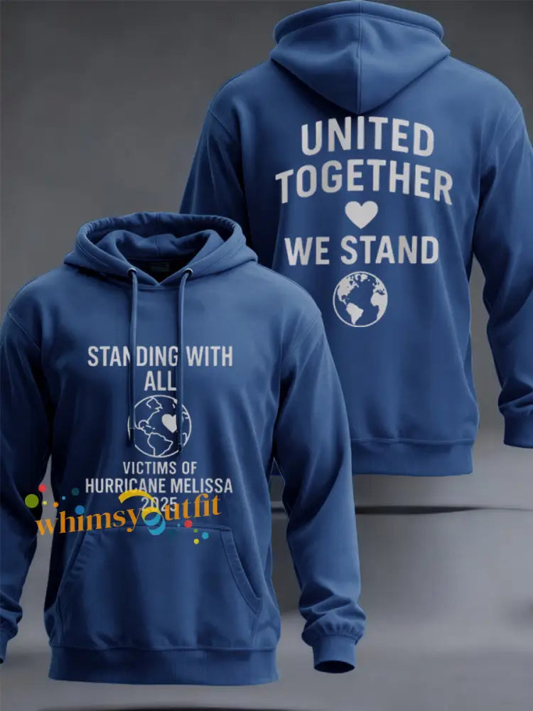 Men’s Standing With All Victims Of Hurricane Melissa United Together We Stand Hoodie Blue / S