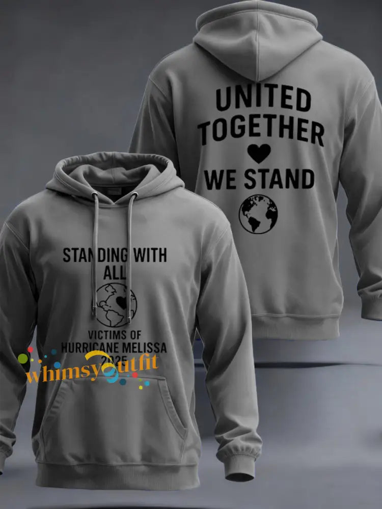 Men’s Standing With All Victims Of Hurricane Melissa United Together We Stand Hoodie Gray / S