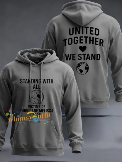 Men’s Standing With All Victims Of Hurricane Melissa United Together We Stand Hoodie Gray / S