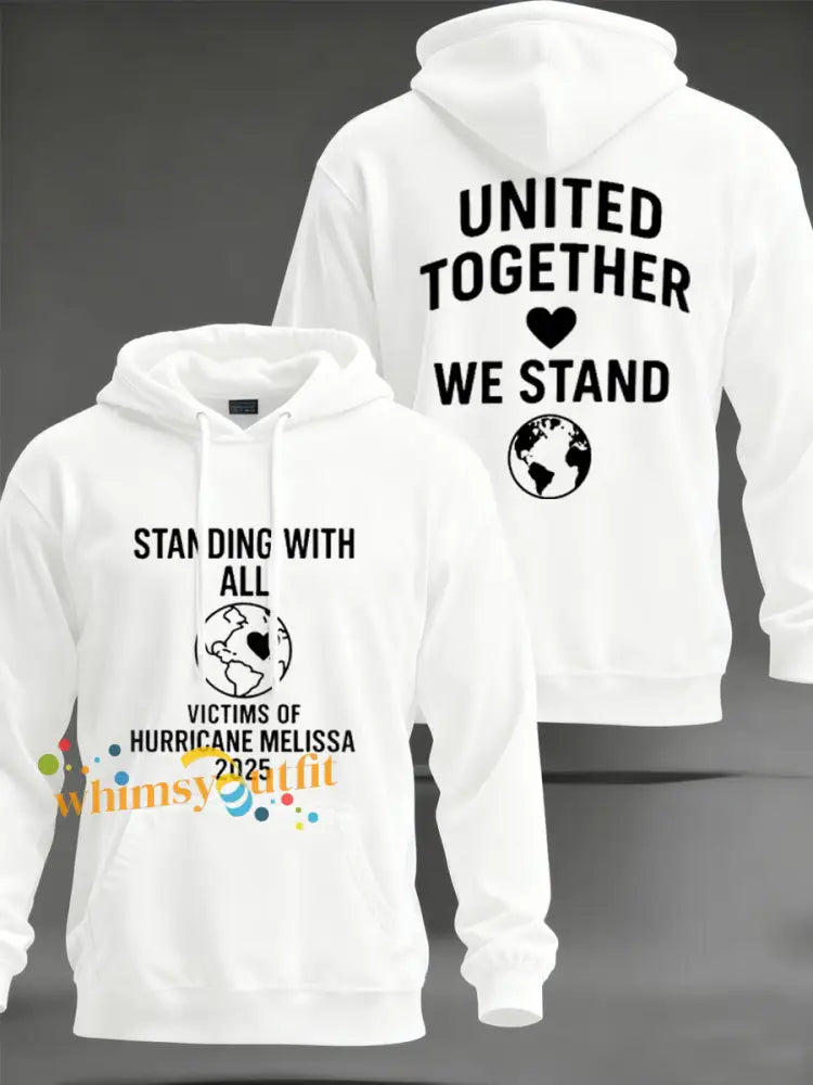 Men’s Standing With All Victims Of Hurricane Melissa United Together We Stand Hoodie White / S
