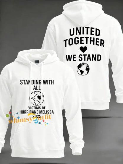 Men’s Standing With All Victims Of Hurricane Melissa United Together We Stand Hoodie White / S