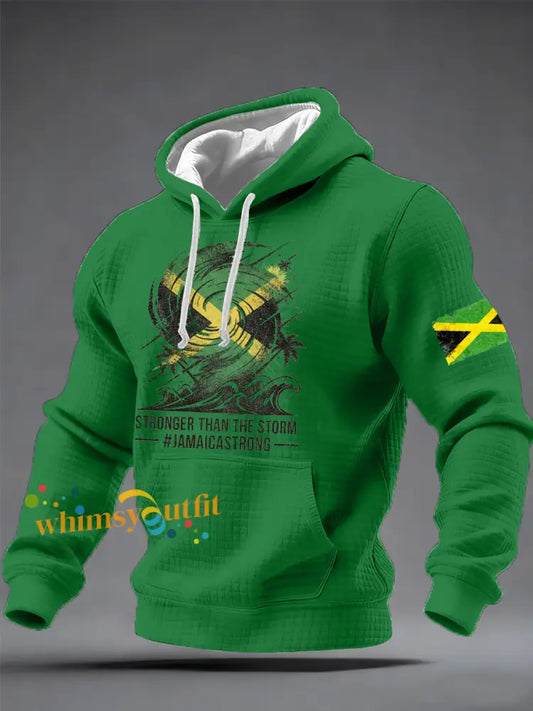 Men’s Stronger Than The Storm Jamaica Strong Print Hoodie Green / S