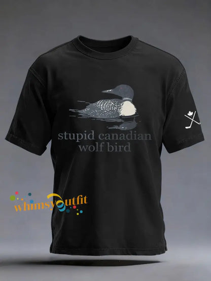 Men’s Stupid Canadian Wolf Bird Print Casual T-shirt Black / S