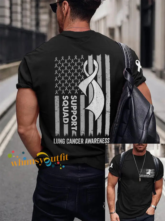 Men’s Support Squad Lung Cancer Awareness T Shirts Black / S