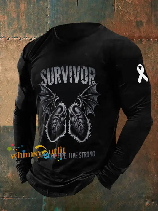 Men’s Survivor Breathe Fire Live Strong Long Sleeve T Shirts Black / S