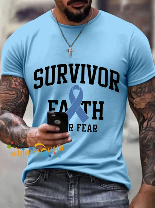 Men’s Survivor Faith Over Fear Print T Shirt Light Blue / S