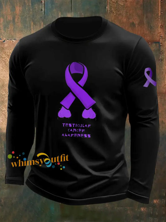 Men’s Testicular Cancer Printed Round Neck Long Sleeve T shirt Black / S