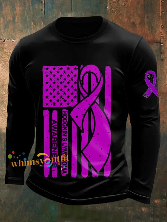 Men’s Testicular Cancer Printed Round Neck Long Sleeve T shirt Black / S