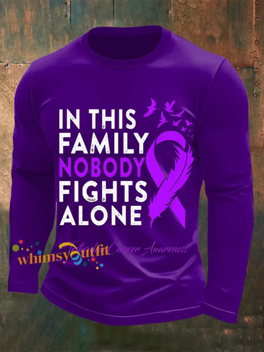Men’s Testicular Cancer Printed Round Neck Long Sleeve T shirt Purple / S