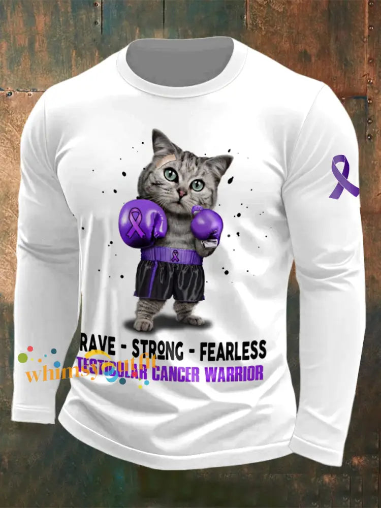 Men’s Testicular Cancer Printed Round Neck Long Sleeve T shirt White / S