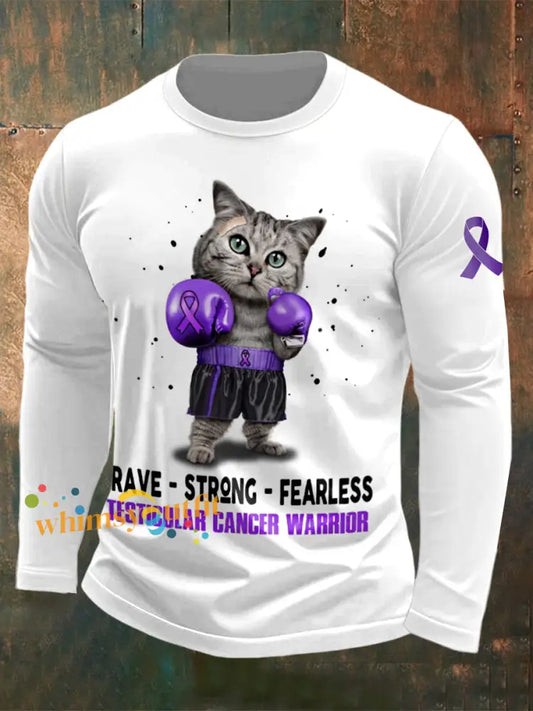 Men’s Testicular Cancer Printed Round Neck Long Sleeve T shirt White / S
