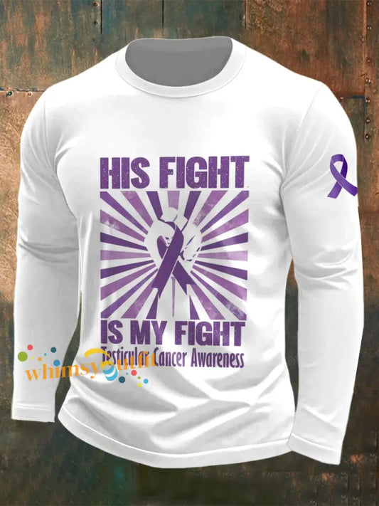 Men’s Testicular Cancer Printed Round Neck Long Sleeve T shirt White / S