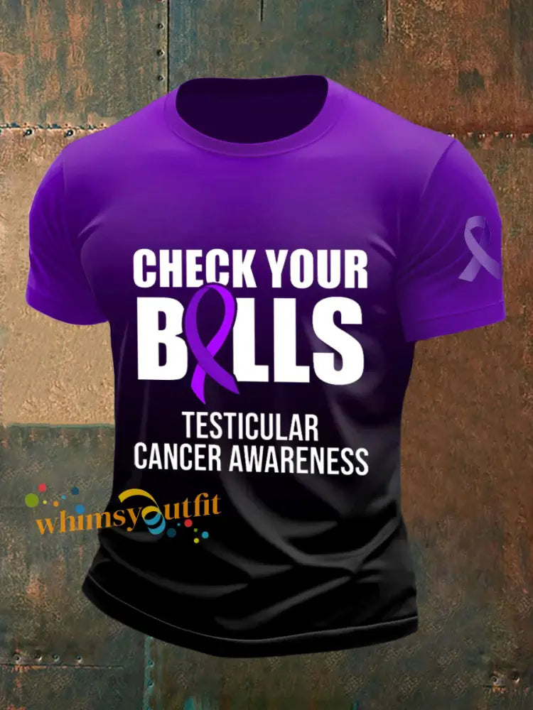 Men’s Testicular Cancer Printed Vintage Fashion Loose Short Sleeve T Shirt Purple / S