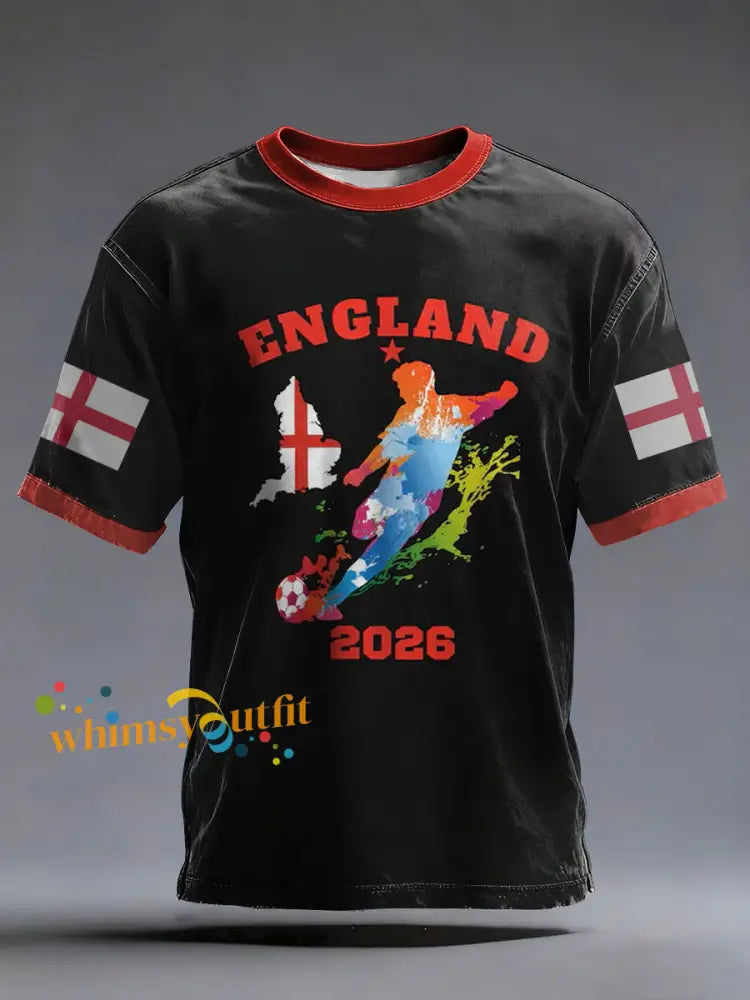 Men’s UK Football Lover England 2026 Printed short sleeves t-shirt Black / S