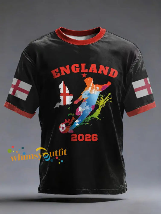 Men’s UK Football Lover England 2026 Printed short sleeves t-shirt Black / S