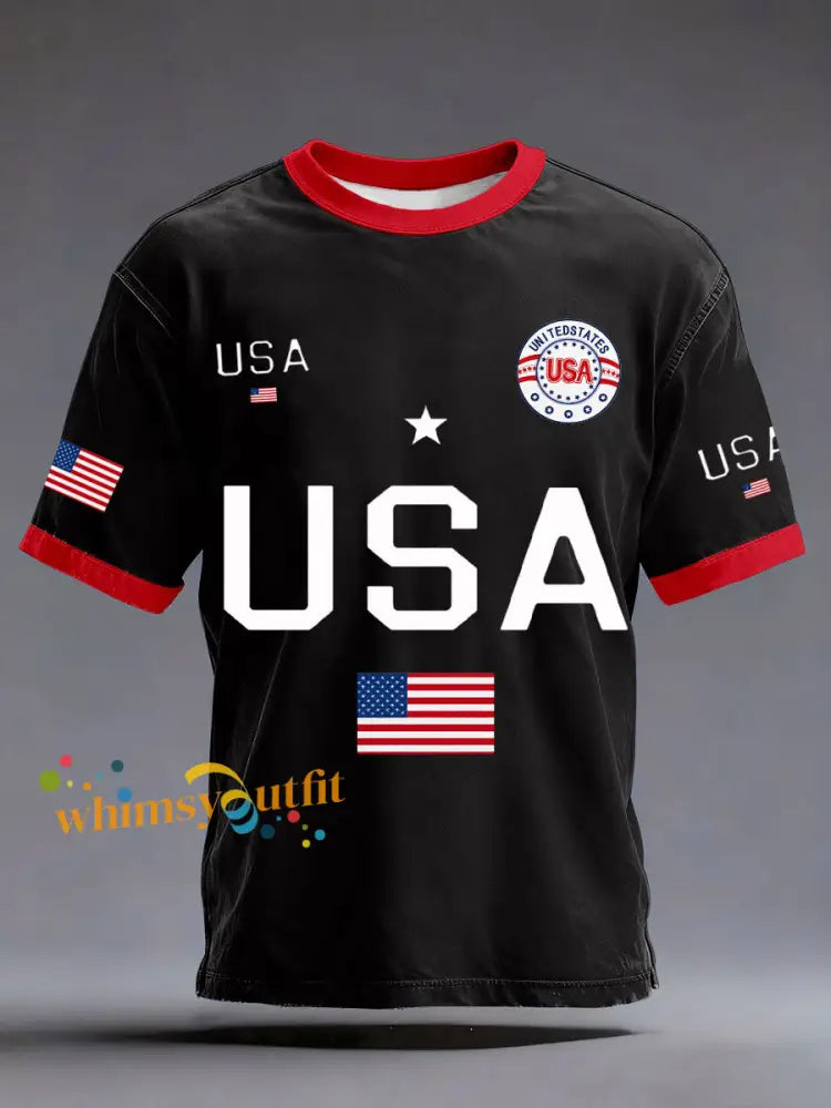 Men’s USA Flag T-Shirts Black / S