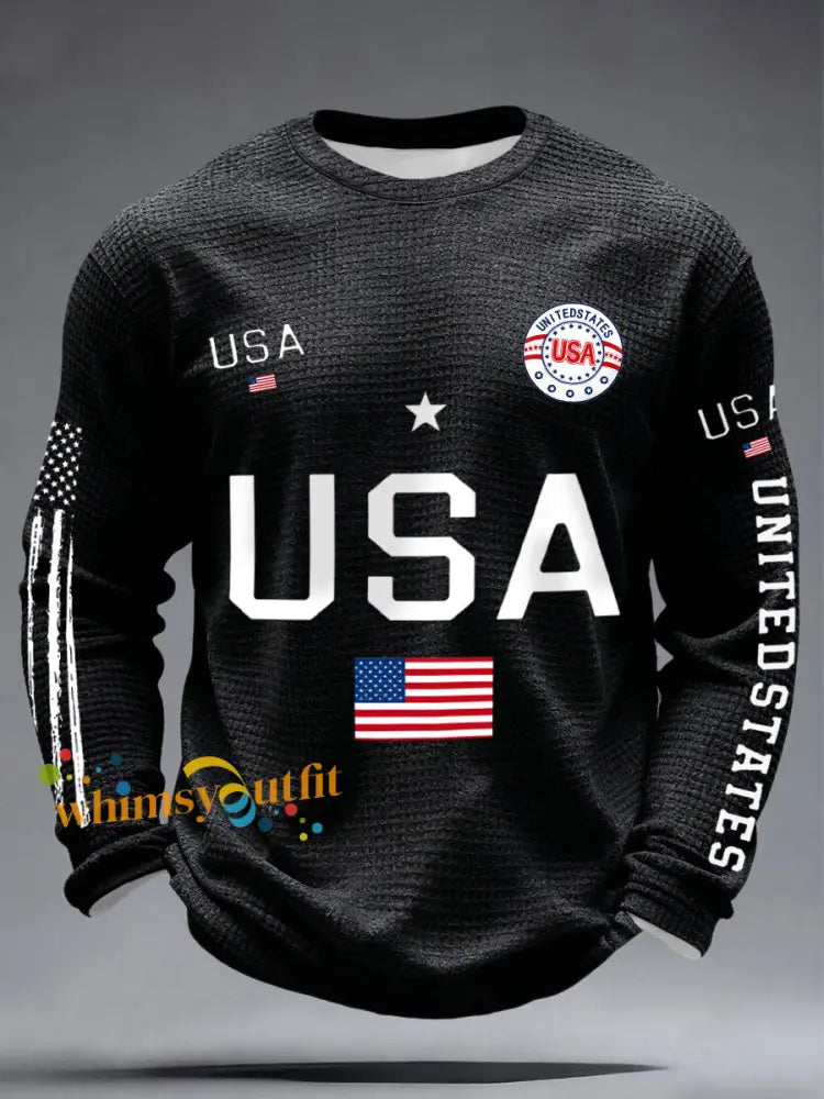 Men’s USA Flag Waffle T-Shirts Black / S