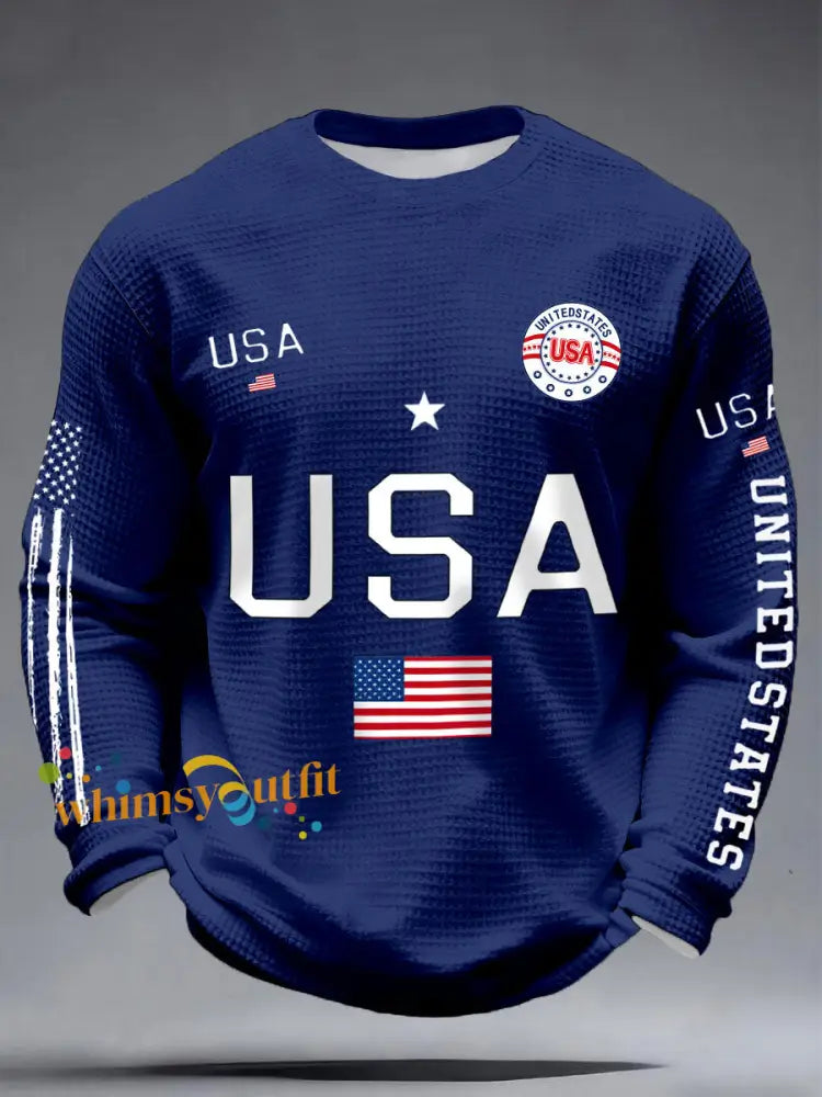 Men’s USA Flag Waffle T-Shirts Blue / S