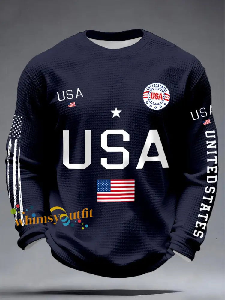 Men’s USA Flag Waffle T-Shirts Navy Blue / S