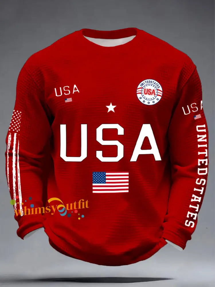 Men’s USA Flag Waffle T-Shirts Red / S