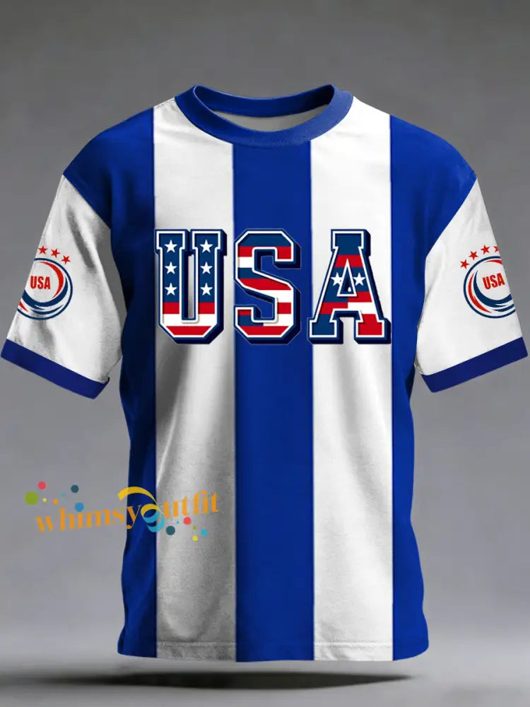 Men’s World Cup USA Printed Vintage Fashion Loose Short Sleeve T-Shirt Blue / S