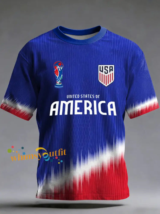 Men’s World Cup USA Printed Vintage Fashion Loose Short Sleeve T-Shirt Blue / S