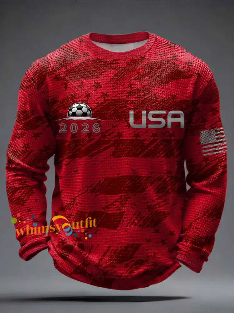 Men’s USA Soccer Supporter Waffle Long Sleeve T-Shirt Red / S