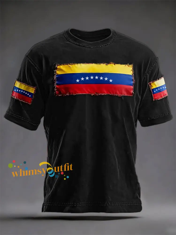 Men’s Venezuelan Print Casual T-Shirt Black / S