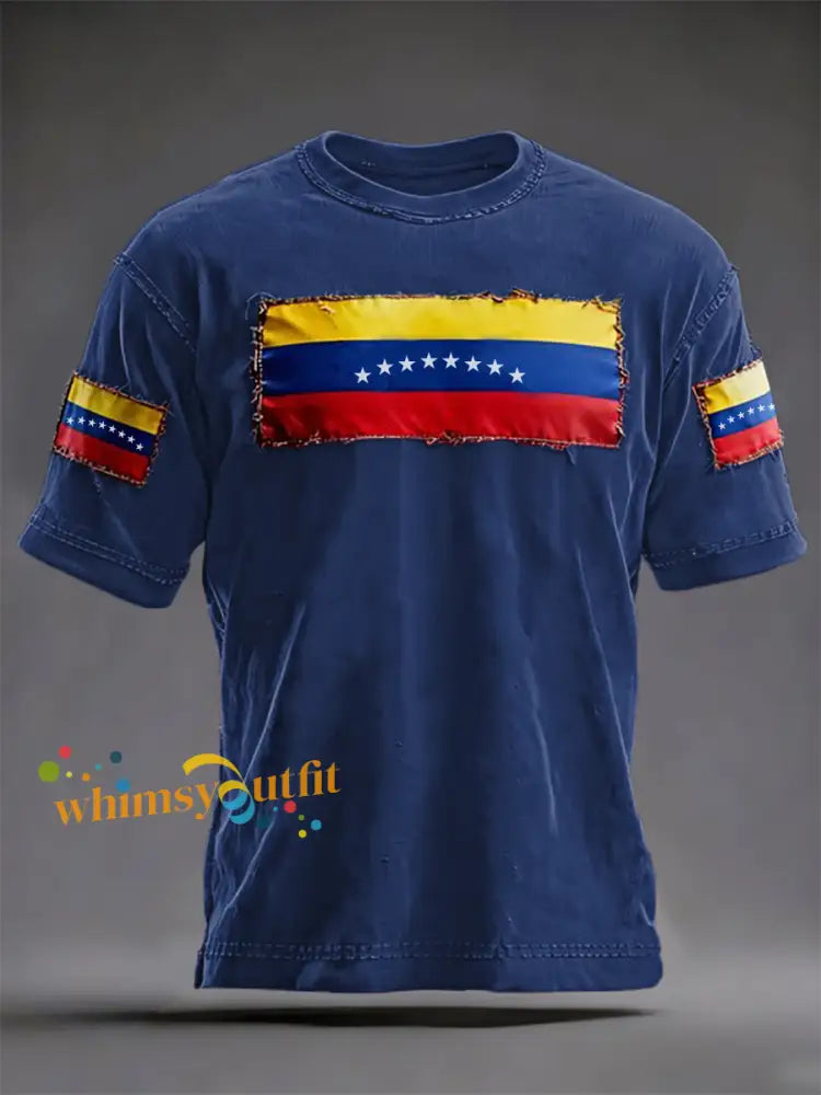 Men’s Venezuelan Print Casual T-Shirt Blue / S