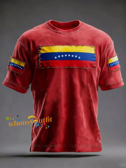 Men’s Venezuelan Print Casual T-Shirt Red / S