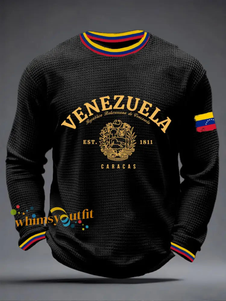 Men’s Venezuelan Waffle Print Casual T-Shirt Black / S