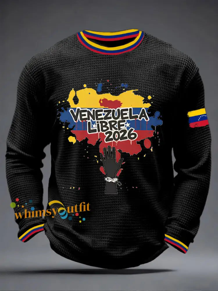 Men’s Venezuelan Waffle Print Casual T-Shirt Black / S