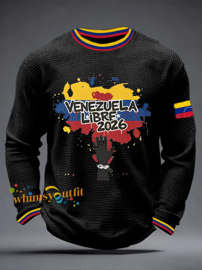 Men’s Venezuelan Waffle Print Casual T-Shirt Black / S