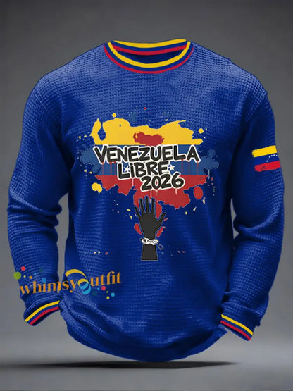 Men’s Venezuelan Waffle Print Casual T-Shirt Blue / S