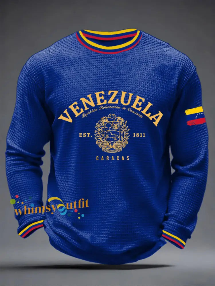 Men’s Venezuelan Waffle Print Casual T-Shirt Blue / S