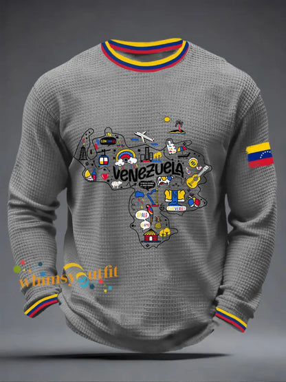 Men’s Venezuelan Waffle Print Casual T-Shirt Gray / S