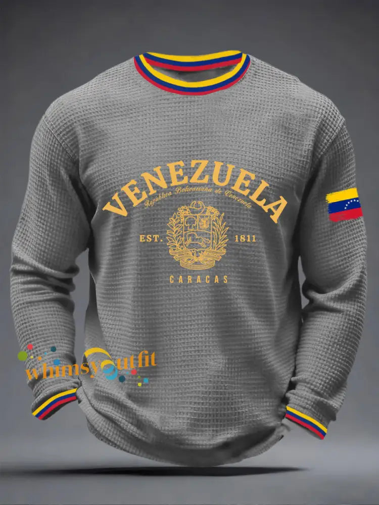 Men’s Venezuelan Waffle Print Casual T-Shirt Gray / S