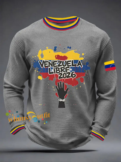 Men’s Venezuelan Waffle Print Casual T-Shirt Gray / S
