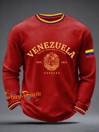 Men’s Venezuelan Waffle Print Casual T-Shirt Red / S