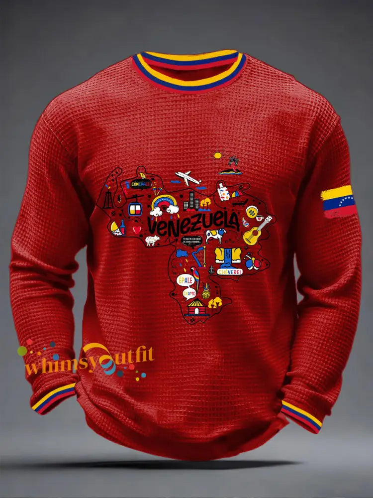 Men’s Venezuelan Waffle Print Casual T-Shirt Red / S