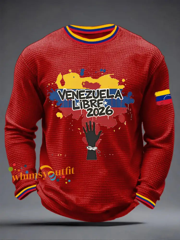 Men’s Venezuelan Waffle Print Casual T-Shirt Red / S