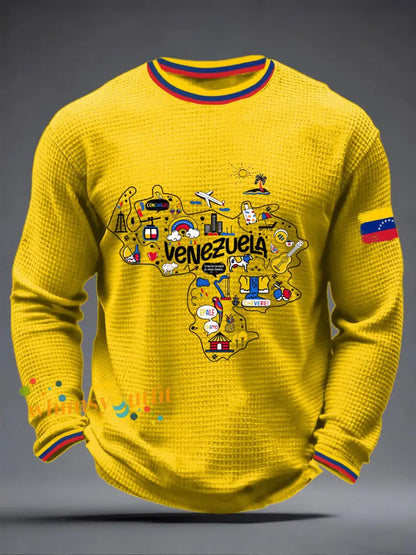 Men’s Venezuelan Waffle Print Casual T-Shirt Yellow / S