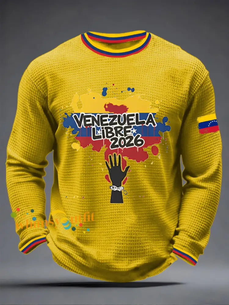 Men’s Venezuelan Waffle Print Casual T-Shirt Yellow / S