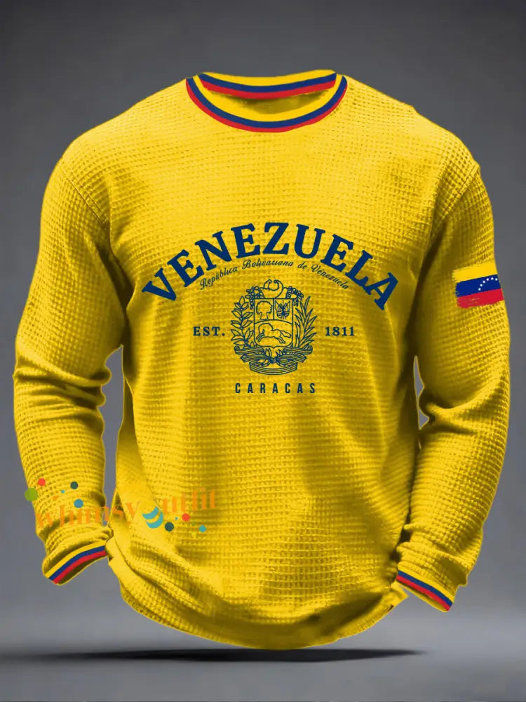Men’s Venezuelan Waffle Print Casual T-Shirt Yellow / S