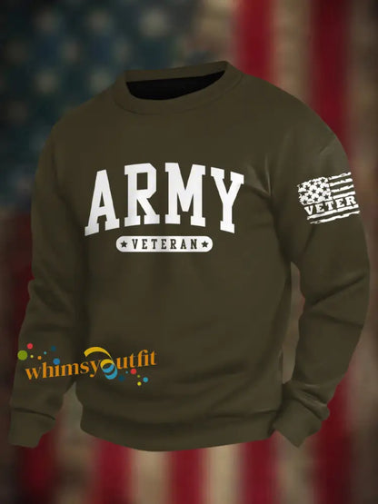 Men’s Veterans Day Print Crew Neck Sweatshirt Army Green / S