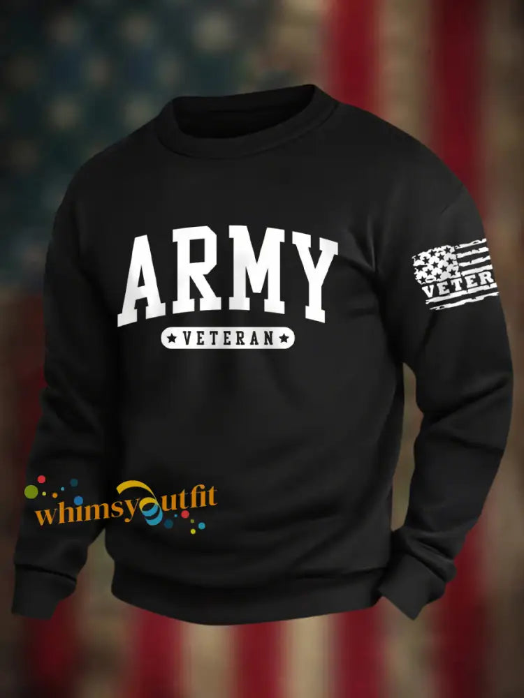 Men’s Veterans Day Print Crew Neck Sweatshirt Black / S